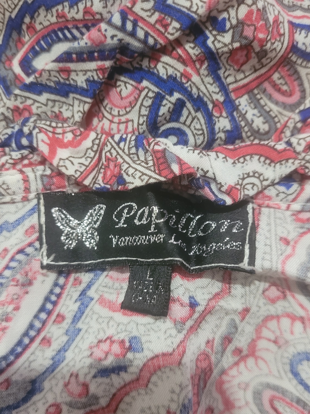 Papillon Pink and Blue Paisley Print Sleeveless Ruffle Shift Summer Dress L - Picture 7 of 7